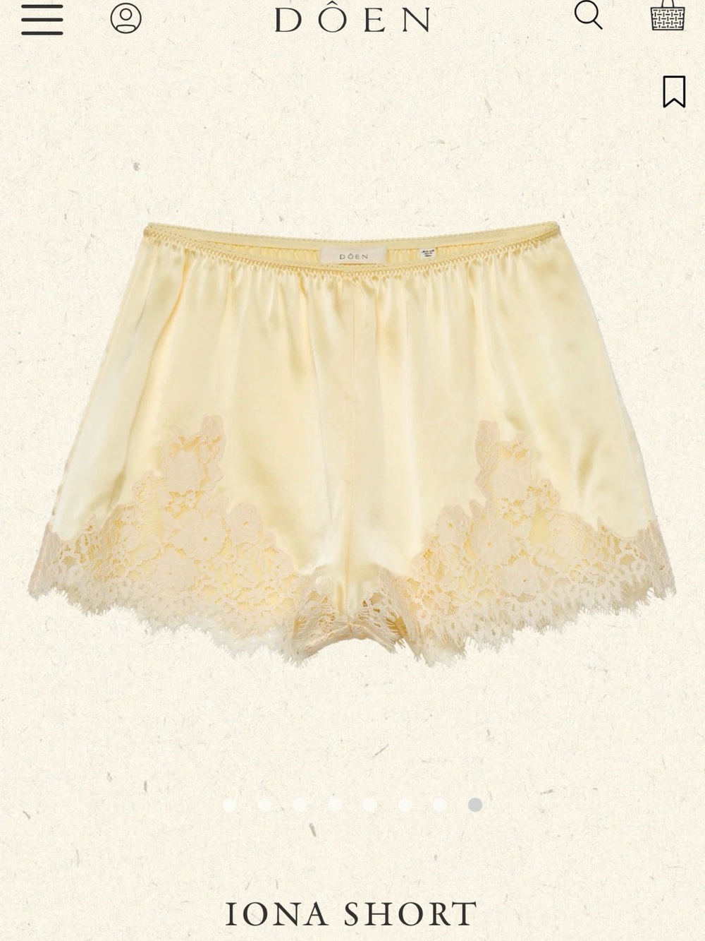 Doen Iona Satin Lace-Trim Sleep Short in Pale Yellow